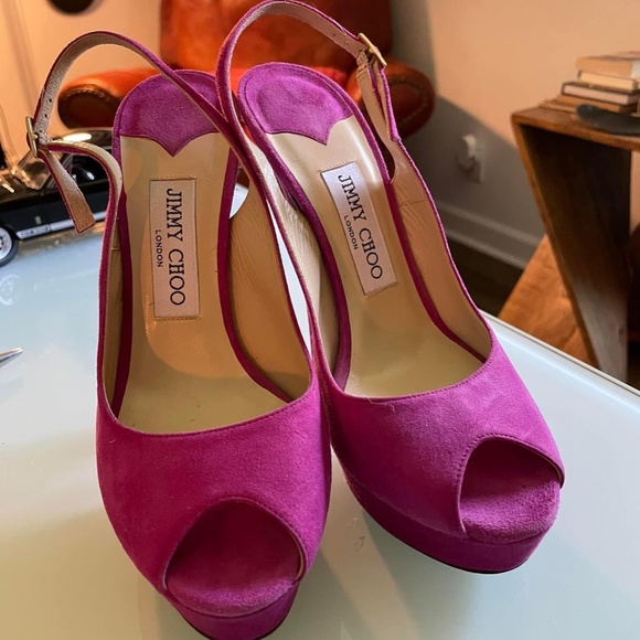 Jimmy Choo Magenta Suede Slingback Pumps - Picture 2 of 4